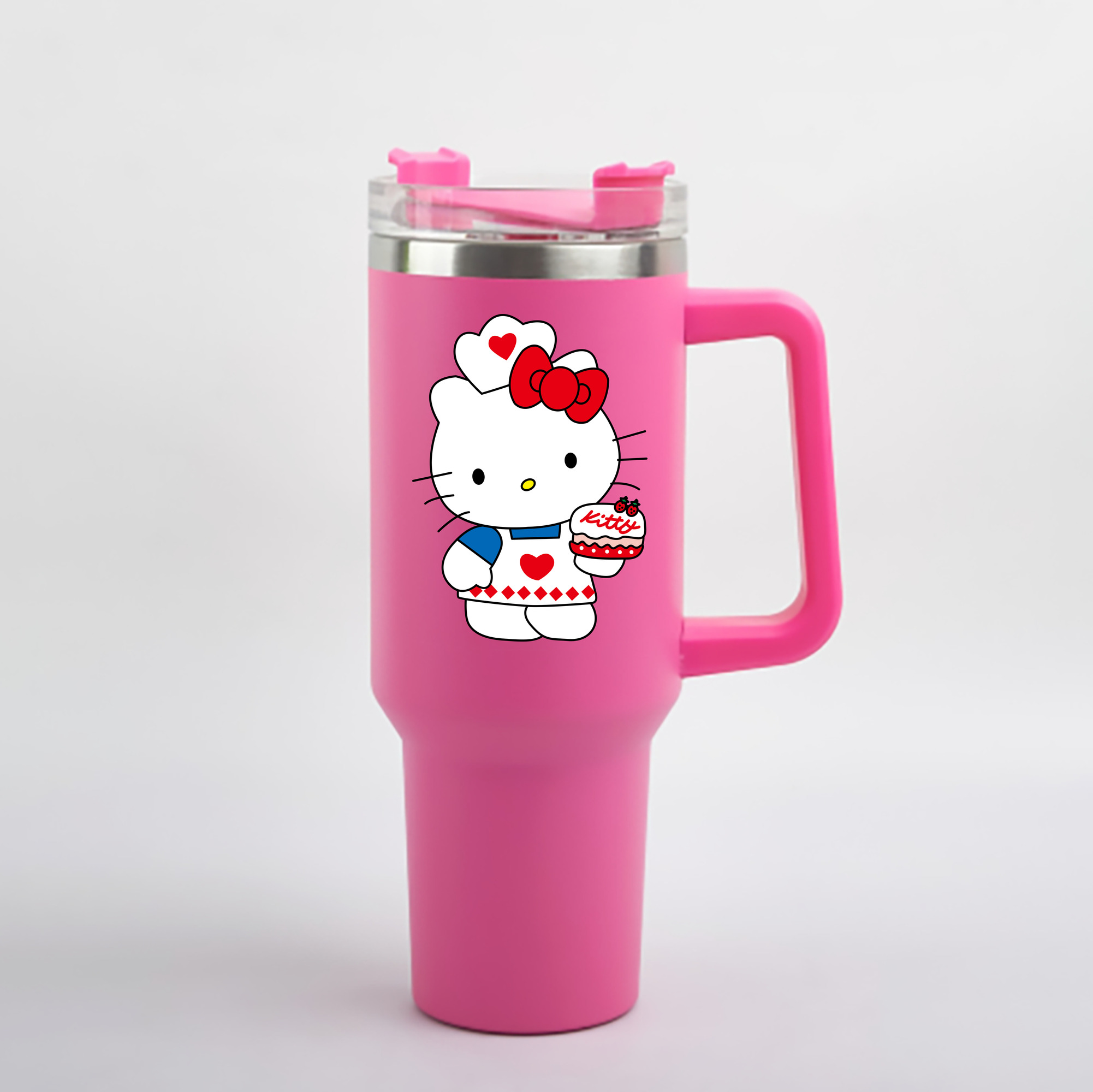 （画像用） Hello Kitty ハローキティ 1200mL車用タンブラー - クリスタルステッカー（プラスチックストロー付き）